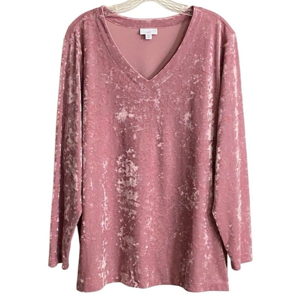 J Jill Women Size 2X Crushed Velvet Pullover Top Mauve Pink Romantic Fairycore